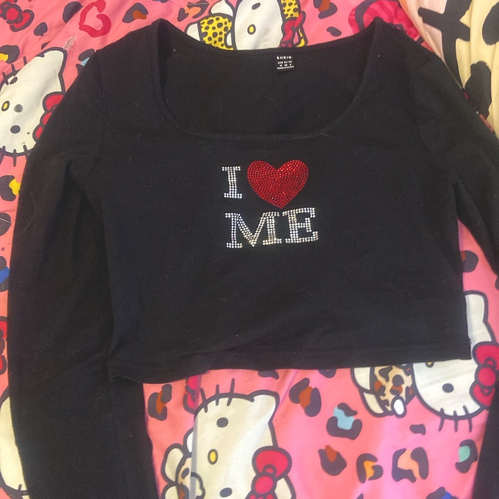 Long sleeve cropped “I ❤️ Me” bedazzled